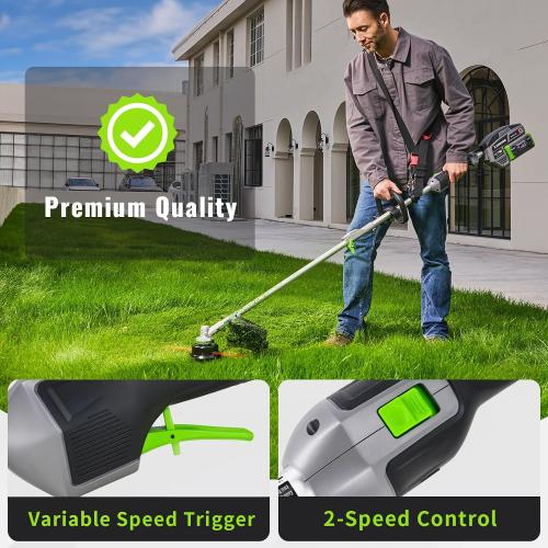 Size 17 inch 60V Lithium Ion Cordless String Trimmer, 17 Inch Two Speed Brushless String Trimmer with 5.0Ah Battery and Charger