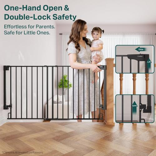 Cumbor 35.1–55 No Bottom Bar Baby Gate for Stairs, 2-in-1 Auto Close Dog Gate Indoor, Hardware Mounted Wide Pet Gate for Doorways with Large Walk Thru Door, Child-Proof Safety Gate for Kids (Black)