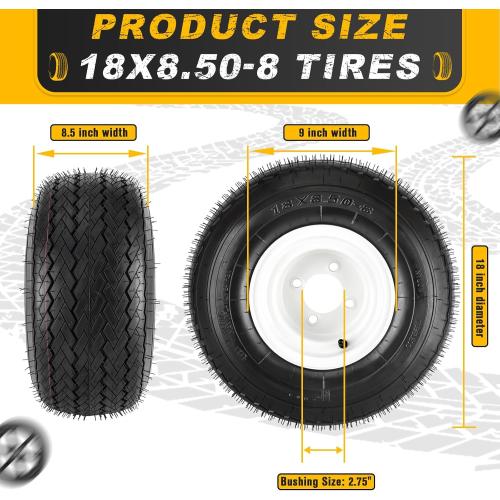 2PCS 18x8.50-8 Lawn Mower Tires with Rim, 18x8.5-8 Tire and Wheel for Riding Lawn Mowers Garden Tractor Turf Tires Golf Carts, 815lbs Capacity, 4 Ply Tubeless