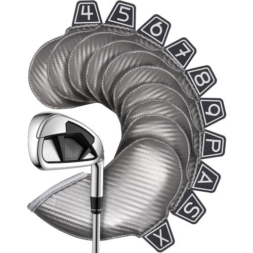 Iron Golf Head Club Set,10pcs Golf Iron Covers, Black Leather Headcover Wedge Covers for Callaway Taylormade Ping Cobra RH and LH Etc