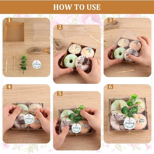 VAIPI 50 Sets Charcuterie Boxes with Clear Lids, Wedding Cake Boxes for Guests Paper Disposable Food Containers with Thank You Cards, Eucalyptus Leaves and Toothpick for Party Bakery Sandwich Salad