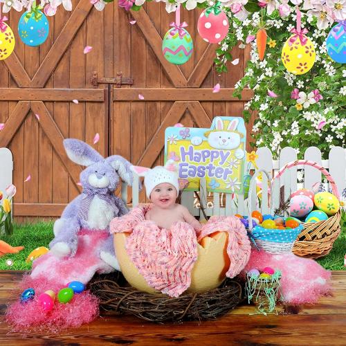 Easter Backdrop for Photography 6 x 13 ft Large Spring Photography Backdrops Vinyl Bunny Rabbit Colorful Eggs Floral Baby Kids Portrait Photo Props for Holiday Photoshoot Picture Garage