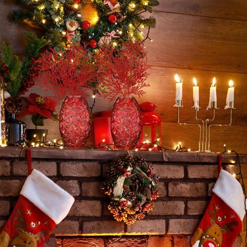 Winlyn 15 Pcs Red Glittered Cedar Sprays Christmas Floral Picks Artificial Cedar Branches Stems Red Christmas Tree Picks 15.4 Tall for Wedding Bouquet Wreath Floral Arrangement Seasonal Centerpiece