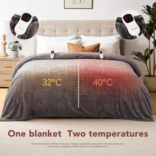 Homemate Electric Heated Blanket King Size - 100x90 Heating Blanket King Size Dual Control 1/2/4/6/8 Hours Auto-Off 10 Heat Level Over-Heat Protection Soft Flannel Sherpa ETL Certification
