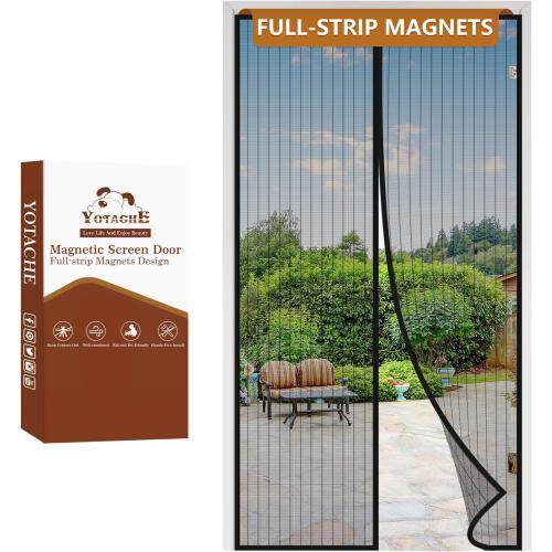 Yotache Magnetic Screen Door Fits 30x80 Inch Doors, Screen Size 32x81, Reinforced Screen Mesh with Full Strip Magnets for Front/Back Patio Single Sliding Door