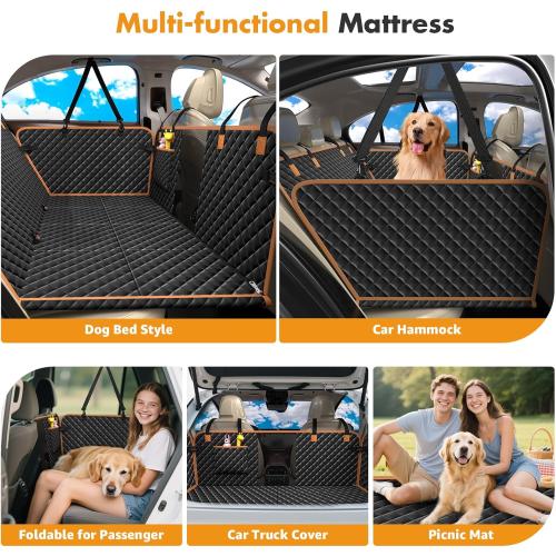 Dog Car Seat Cover for Back Seat, Backseat Extender for Dogs Hard Bottom, Car Back Seat Extender for Dogs, Dog Hammock for Cars, Black