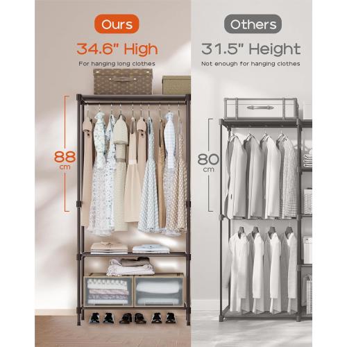 Clothes Rack, Portable Closet, 71.7 Inch Large Capacity Wardrobe Closet, Clothes Storage Organizer with Shelves and 3 Hanging Rods, Easy to Assembly, Black PCT035B01