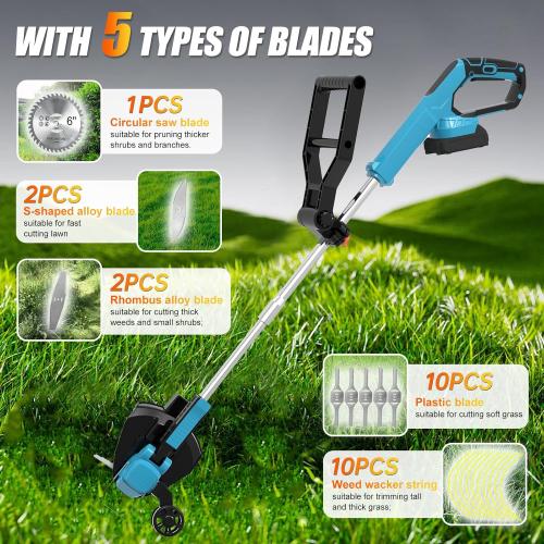Cordless Weed Wacker Eater Electric Grass Trimmer Battery Powered with 2 Battery&25 Pcs Blade, 3 in 1 21V/2.0Ah Lightweight Portable String Trimmers/Edger Lawn Tool/Brush Cutter for Yard Garden