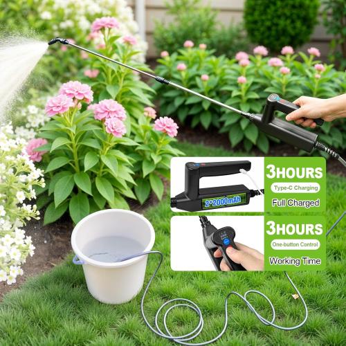 Size 32 inch Battery Powered Sprayer Wand, 32 Inch Garden Sprayer Telescopic Wand with 3 Adjustable Speeds, Battery Indicator, 26.2 FT Hose, 7.4V Rechargeable Water Sprayer Wand with 4 Adjustable Nozzles & Filter