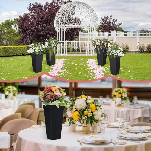 8 Pack Flower Buckets for Cut Flowers 13.4 Inch Plastic Floral Buckets Modern Square Vases for Centerpieces Display Decorative Plastic Vases for Home Office Wedding Decorations-Black