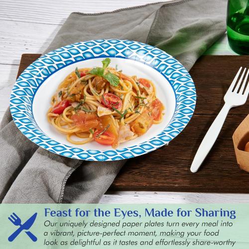 MUCHII 8.375 Inch Disposable Paper Plates, 300 Count Soak and Cut Proof Printed Paper Plates for Daily Use, Holiday for Family Gatherings, Parties, Picnic