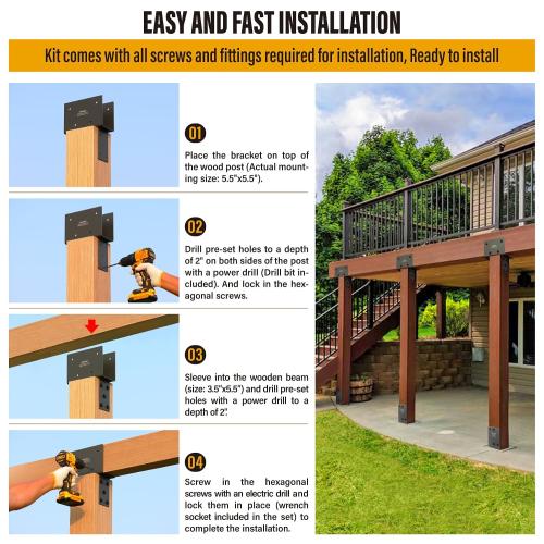 4pc 4x6 (Actual 3.5x5.5) Post Cap Tie Bracket, Stainless Steel Wood Beam Support Bracket, for Gazebos, Patio Decks, and Porches Wood Post to Beam Support (Dark Ggray)