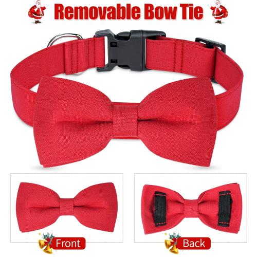 Malier Christmas Collar with Bow Tie - Classic Red Holiday Collars for Girls & Boys, Adjustable for Small to Large Dogs & Cats