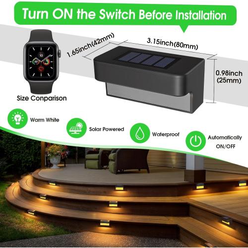 Set of 16 Color Black Solar Deck Lights Outdoor 16 Packs, LED Solar Step Light Waterproof, Solar Powered Fence Lighting Warm White for Stairs Yard Garden Patio Pathway Railing