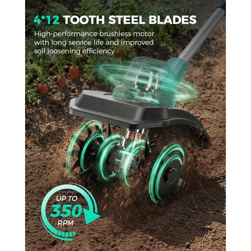 21V Cordless Tiller Cultivator for Gardening, 350 RPM Electric Garden Tiller with 2×3.0Ah Batteries, 9-Inch Tilling Width 7-Inch Depth Lightweight Hand Tiller for Soil Cultivation, Lawn, Composting