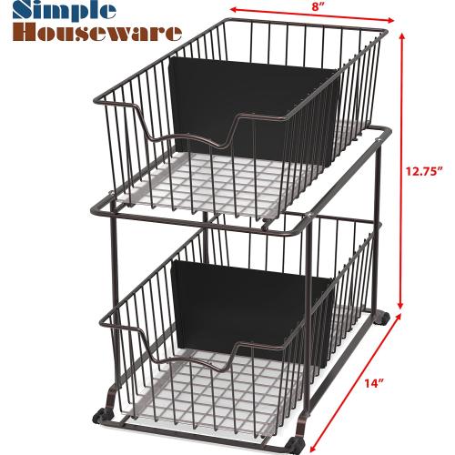 SimpleHouseware 2 Tier Cabinet Wire Basket Drawer Organizer, Brown