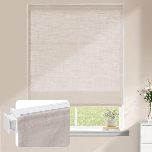 No Drill Blinds for Indoor Windows, Cordless Roman Shades, Thermal Insulation and Heat Blocking Privacy Shade for Home Living Room, Light Filtering Linen Color Customize Size