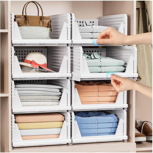 5 Pack Stackable Closet Storage Basket - Stackable Storage Bins, Multifunctional & Foldable Closet Organizer Waterproof, Wardrobe Cupboard Space-Saving Hat Storage Drawer Organizer, White