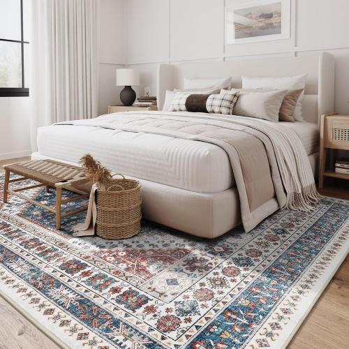 Size  9x12 Color Grey  Area Rugs,Stain Resistant Washable Rug,Ultra-Thin Rugs for Living Room,Bedroom,Non-Slip Backing Home Decor Large Area Rug (Navy Blue/Red,9'x12')