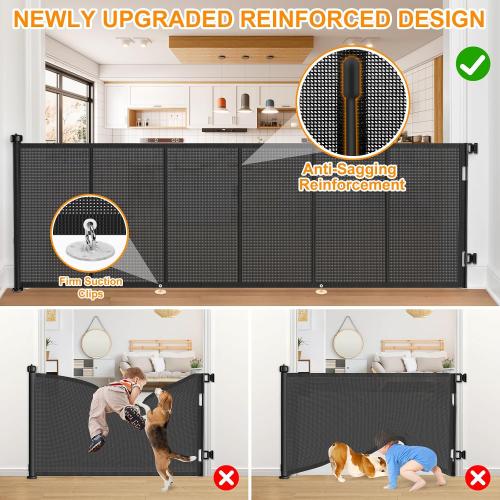 EZIGO 120 Inch Retractable Baby Gates, 41 Inch Extra Tall Retractable Gate | Reinforced Retractable Dog Gate with Rods, 10 FT Extra Long Mesh Pet Gate for Stairs Hallways Doorway Indoor Outdoor, Black