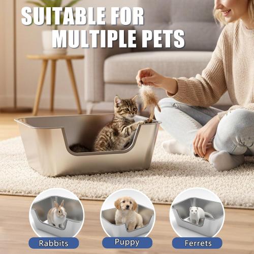 Stainless Steel Cat Litter Box with Low Entry,Litter Pan for Big Kitty and Multiple Cats,Easy to Clean,Non-Stick,Odor-Free,Suitable for Kittens,Senior Cats and Injured Pets,23.6x15.7x5.9