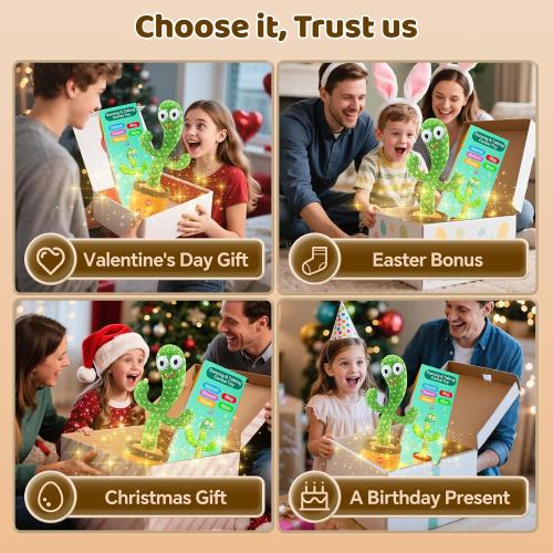 Cactus Baby Toy Talking Dancing Singing Adjustable Volume, Baby Girl for 1 Year Old, Infant Toys for 0-6 6-12 Months Stocking Stuffers