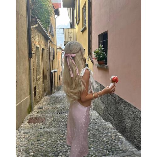 Ayesha Pink Hair Bow Clips Pink Ribbon Hair Accessories for Women Girls
