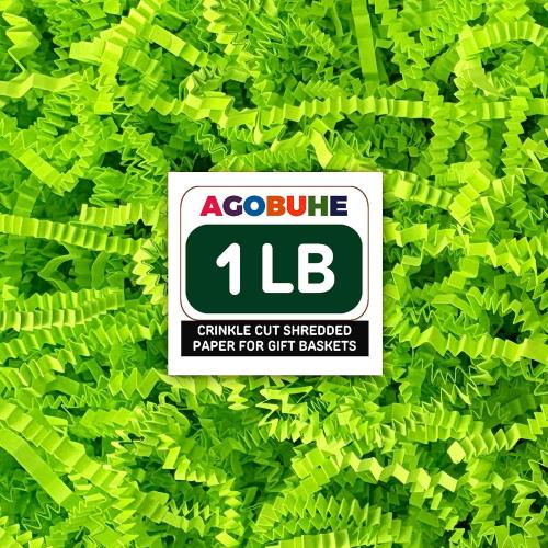 AGOBUHE 1 LB Crinkle Paper Filler 16 oz Green Shredded Paper for Gift Baskets & Box, Gift Filling and Basket Stuffers, Paper Shreds Stuffing for Easter Party Birthday Packaging Wrapping