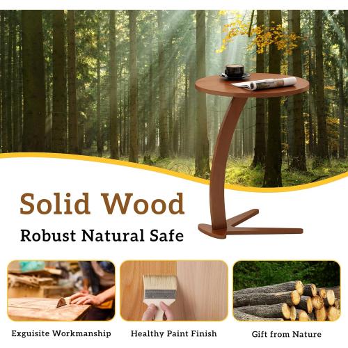 Couch Tables that Slide Under: 15 '' Modern C Shaped End Table Nightstand with Natural Solid Wood Small Bedside Table for Living Room Bedroom Farmhouse Small Spaces (Medium)