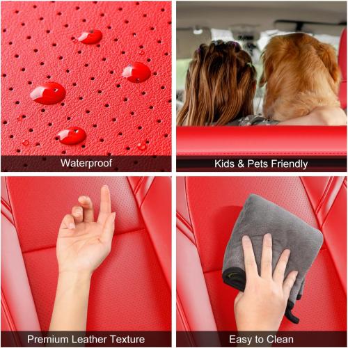 Tesla Model Y Car Seat Covers Nappa Leather Car Interior Seat Airbag Compatible Cushion Cover Full Set Custom Fit 2024 2023 2022 2021 2020, Nappa Bright Red