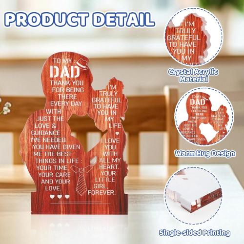 Heartfelt Father Daughter Hug Acrylic Plaque, Keepsake Dad Gift for Father's Day, Birthday, Christmas from Daughter 5.1x3.2 Inch