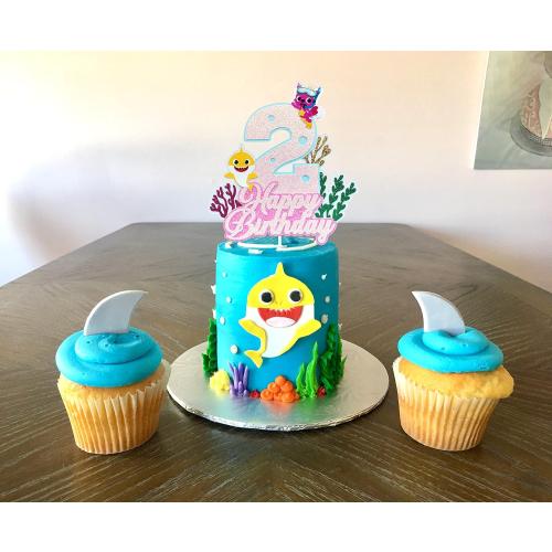 Shark Baby 2nd Birthday Cake Topper Girl,Shark Cake Topper 2,Shark 2 Cake Topper For Baby Girls Shark Two Birthday Decorations Party Supplies