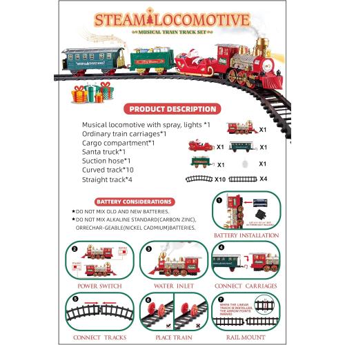 BainGesk Train Set, Christmas Train Set with Steam, Light and Sounds, Train Sets for Under Christmas Tree, Electric Train Toys for 3 4 5 6 7 8 Year Old Kids, Ideas Boys & Girls Christmas Gifts