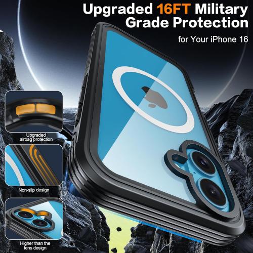 for iPhone 16 Case, Double Front Frame Built-in 9H Tempered Glass Screen Protector   Privacy Screen Protector, Compatible with MagSafe, Magnetic Phone Case for iPhone 16 Black