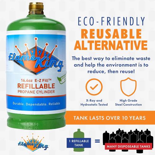 Flame King Refillable 1lb Empty Propane Cylinder Tank - Reusable - Safe and Legal Refill Option - DOT Compliant-16.4 oz (4-Pack)