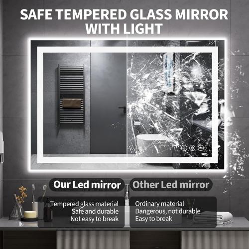 Koonmi 40x30 LED Mirror for Bathroom, 90CRI Anti-Fog Vanity Mirror with Front and Backlight, Shatter-Proof Wall Mirror with Light, Easy Install Lighted Mirror for Modern Bathroom (IP65)