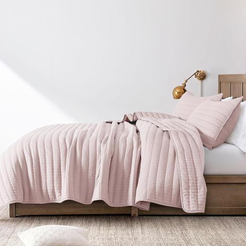 ROARINGWILD Pink Twin Size Quilt Bedding Sets with Pillow Shams, Full Lightweight Soft Bedspread Coverlet, Quilted Blanket Thin Comforter Bed Cover for All Season, 3 Pieces, 68 x 90 inches