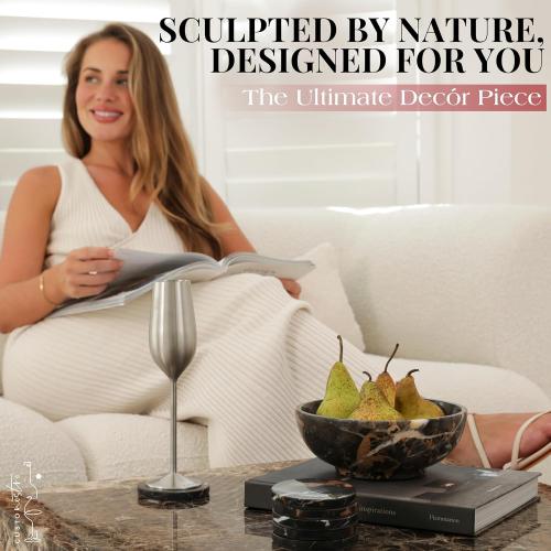 Gusto Nostro Size  8 Luxury Black and Grey Marble Decorative Bowl for Coffee Table - Elegant Decorative Fruit Bowl for Kitchen Counter - Heavy Stone Entryway Catch All for Keys, Potpourri Holder Centerpiece, Medium