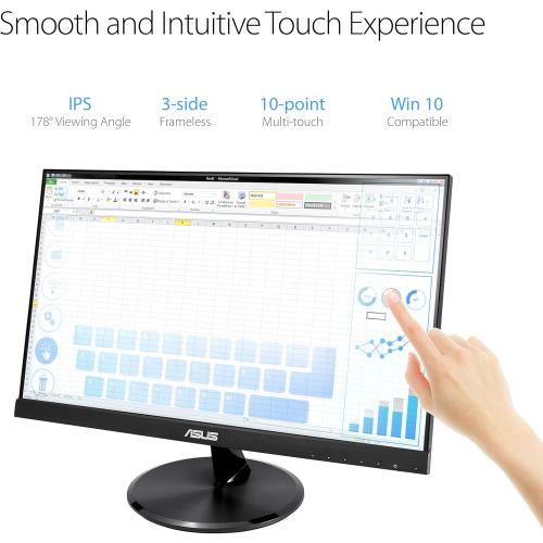 Black ASUS VT229H 21.5 Monitor 1080P IPS 10-Point Touch Eye Care with HDMI VGA, Black