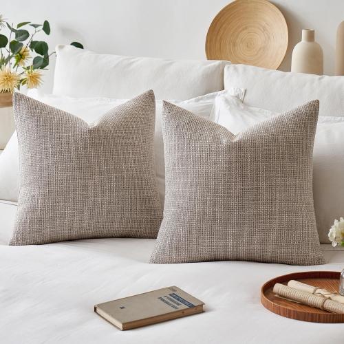 MIULEE Burlap Linen Throw Pillow Covers 18x18 Inch Set of 2 Khaki Decorative Pillows Modern Farmhouse Pillowcases Soft Accent Cushion Covers for Outdoor Couch Sofa Bedroom Livingroom Home Decor