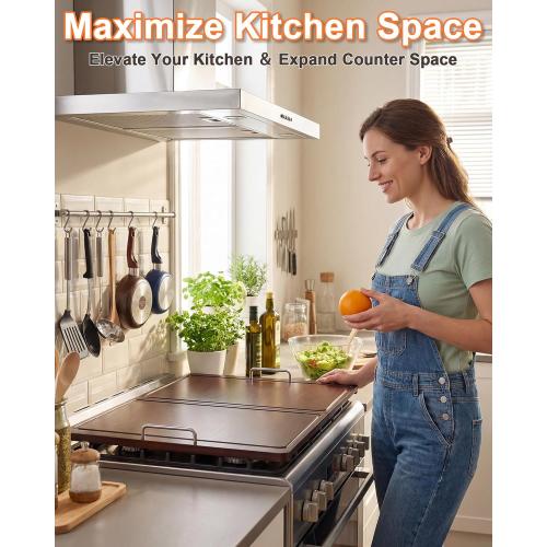 Foldable Noodle Board Stove Cover: 29.5 x 22 in Bamboo Stove Top Covers with Handle for Electric ＆ Gas Stoves,Serving Tray - Beautify Kitchen & Expand Prep Space