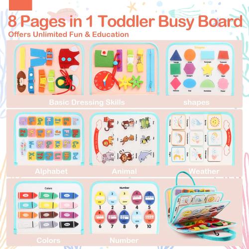 Teefrye Toddlers Busy Board Montessori Toys for Old 1-3 Year Girl Busy Book