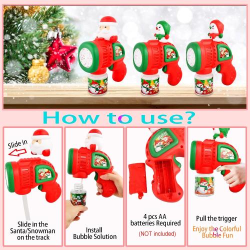 Christmas Bubble Machine Toys for Kids,Automatic Electric Battery Powered Bubble Gun with Bubble Solution,LED Light,Leakproof Bubble Blower Toy for Christmas Birthday Party Favors Gifts,Green Snowman