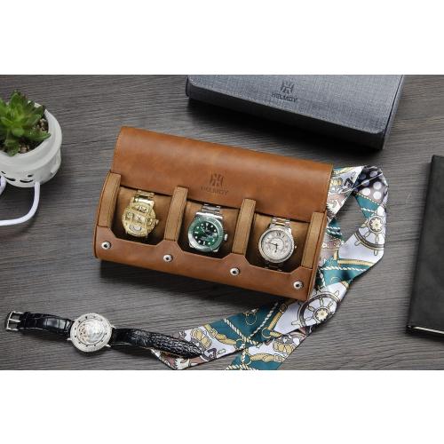 Watch Travel Case for Men: 3 Slot Watch Box Organizer Display Case - Portable Watch Storage & Travel Case - Watch Roll Fits All Wrist Watches & Smart Watches Up to 50mm (Black)