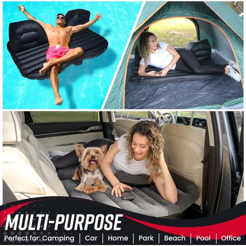 VaygWay Truck and Car Air Mattress – Backseat Air Bed with Pump Kit for Car –Portable Back Seat Travel Mattress – Camping Vacation Blow up Bed Cushion - Sleeping Pad with 2 Pillows - Universal Fit