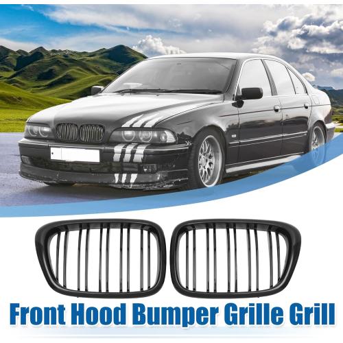 X AUTOHAUX Front Hood Bumper Grille Grill for BMW 525i 530i E39 2001-2003 No.51137005837/51137005838 Front Bumper Kidney Grille Grill Double Slat 1 Pair Gloss Black
