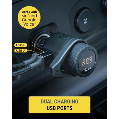 Scosche BTFM9 FM Bluetooth Transmitter Car, Dual 12W USB-C and USB-A Charging Ports, Fast Type C Car Charger, Wireless Radio Bluetooth Adapter, Hands-Free Kit for Calls, Siri and Google Assistant