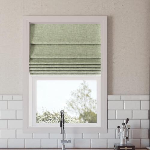 Sun Zero Seraphina Textured Total Blackout Cordless Roman Shade, 31 x 64, Sage Green