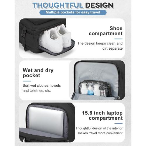 VECAVE Carry On Backpack for Women,Large Travel Backpack Flight Approved,Waterproof 15.6 Inch Laptop Backpack Business Work Backpacks Men Mochila De Viaje Black