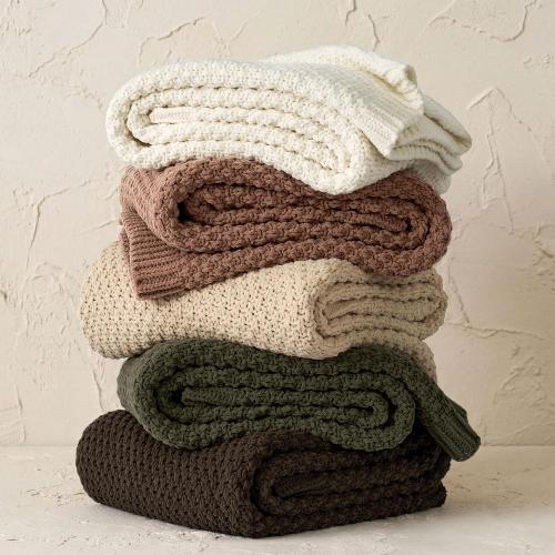 EVERGRACEHOME Chunky Chenille Knit Throw Blanket for Couch, Soft Luxurious Moss Stitch Blankets for Bed, Cozy Decorative Farmhouse Knitted Throws for Sofa, Cocoa Brown,
